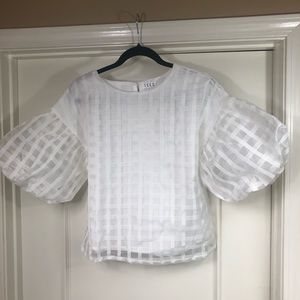 NWOT TCEC crisp white organza balloon or puff sleeve top.